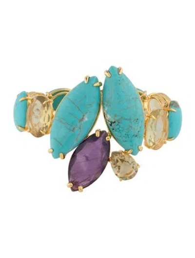 Pre-owned Bounkit Blue Stone, Purple Stone & Yellow Stone Hinged Cuff Bracelet, 7" In Multicolor