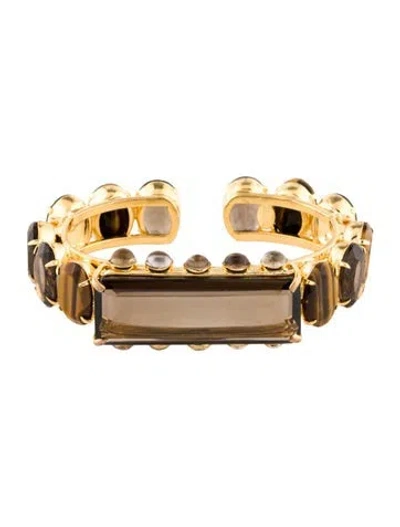 Pre-owned Bounkit Brown Stone Hinged Cuff Bracelet, 6.5"
