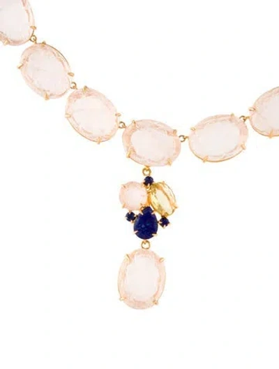 Pre-owned Bounkit Citrine, Lapis Lazuli & Carved Rose Quartz Necklace, 18" In Multi
