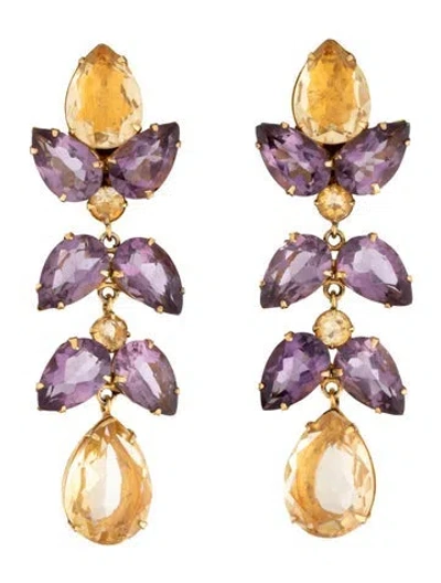 Pre-owned Bounkit Crystal Amarante Drop Earrings In Multicolor
