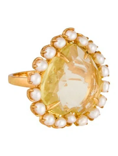 Pre-owned Bounkit Crystal & Pearl Clarissa Heart Cocktail Ring In Multicolor