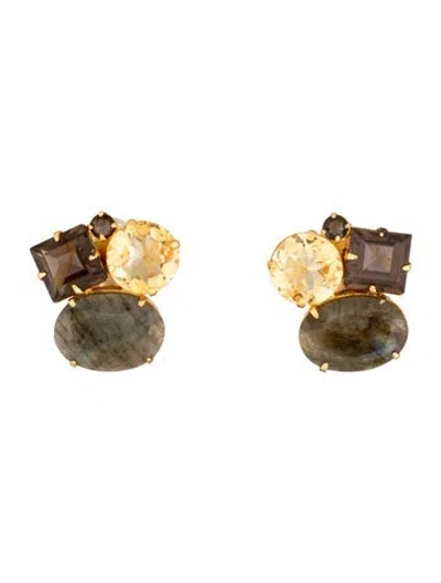 Pre-owned Bounkit Crystal & Stone Clip-on Earrings In Multicolor