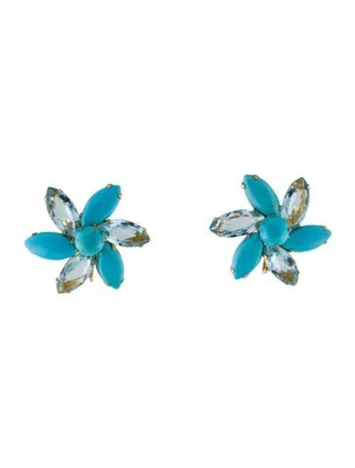 Pre-owned Bounkit Crystal & Stone Rayna Stud Earrings In Blue