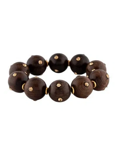 Pre-owned Bounkit Crystal & Wood Betty Bead Bracelet, 5.75" In Multicolor
