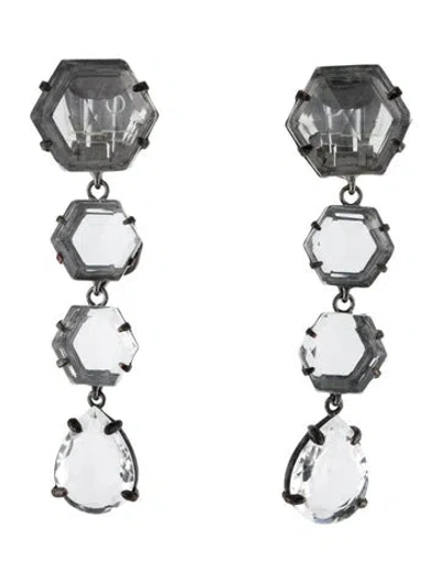 Pre-owned Bounkit Crystal Clip On Drop Earrings In Transparent