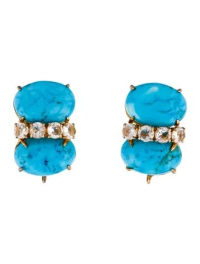 Pre-owned Bounkit Crystal Clip-on Stud Earrings In Blue