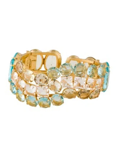 Pre-owned Bounkit Crystal Hinged Cuff, 6" In Multi