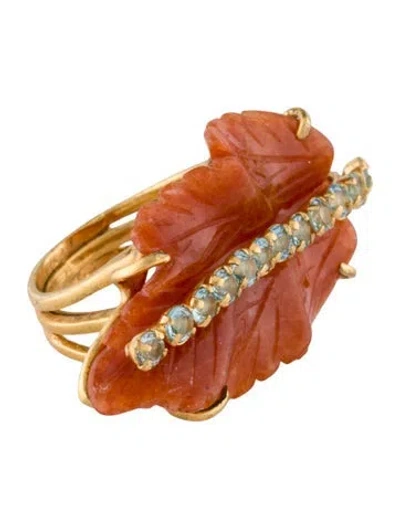 Pre-owned Bounkit Crystal Leaf Cocktail Ring In Multi