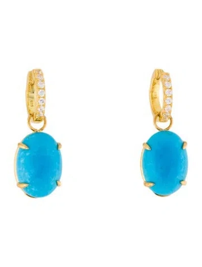 Pre-owned Bounkit Cubic Zirconia & Dyed Magnesite Maya Huggie Drop Earrings In Multi