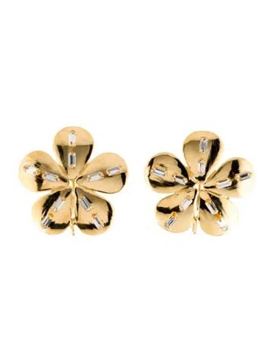 Pre-owned Bounkit Cubic Zirconia Flower Earclip Earrings In Clear