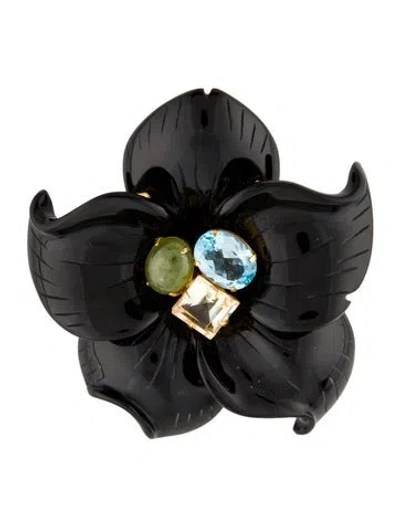 Pre-owned Bounkit Glass, Stone & Crystal Floral Brooch In Multi