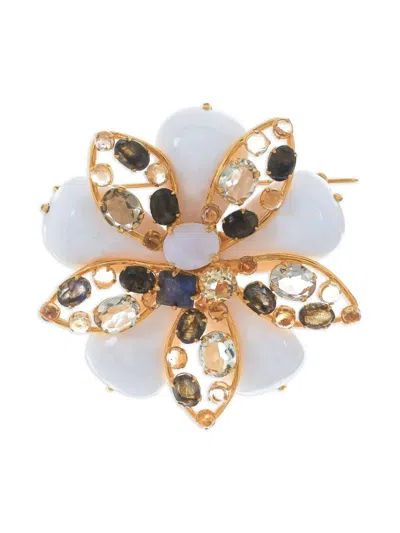 Bounkit Jewelry Agate Flower Brooch In Gold