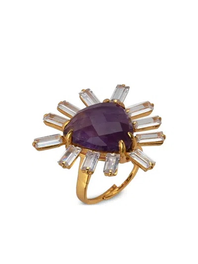 Bounkit Jewelry Amethyst Quartz Sunburst Ring In Purple