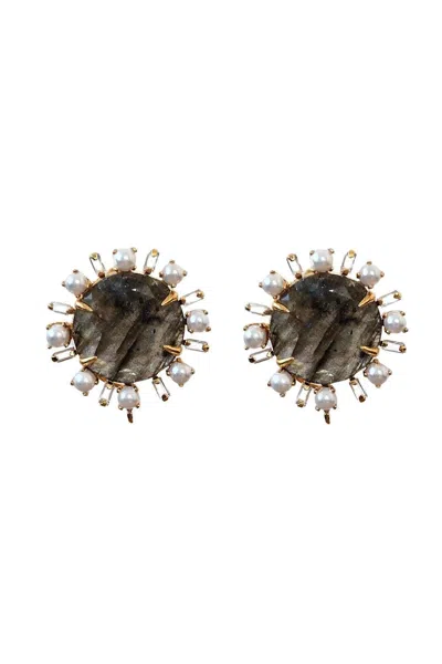 Bounkit Jewelry Anya Labradorite Pearl Earrings In Gold