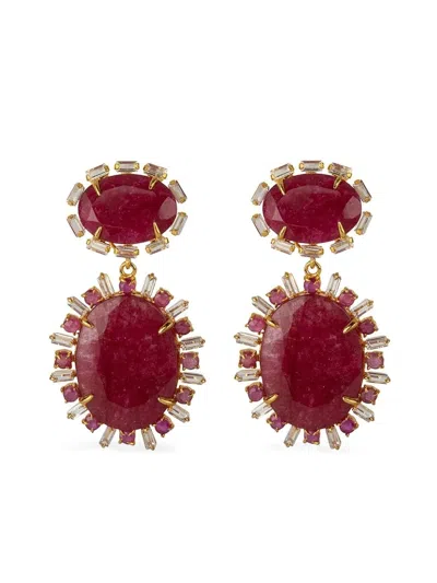 Bounkit Jewelry Baguette Ruby Oval Earrings In Red