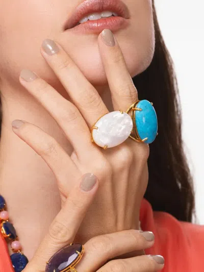 Bounkit Jewelry Celine Oval-stone Ring In Brown