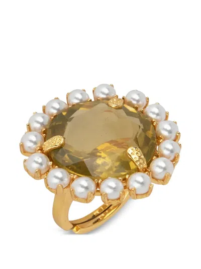 Bounkit Jewelry Lemon Quartz Pearl Ring In Gold