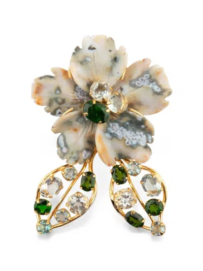 Bounkit Jewelry Odessa Gemstone Brooch In Gold