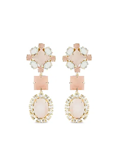 Bounkit Jewelry Quartz And Amethyst Drop Earrings In Gold