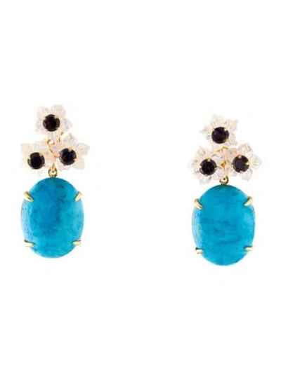 Pre-owned Bounkit Mother Of Pearl & Stone Drop Earrings In Multi