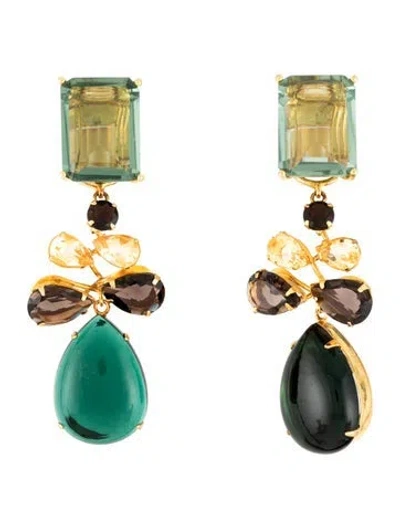 Pre-owned Bounkit Multicolor Stone Drop Clip On Earrings