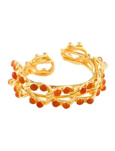 Pre-owned Bounkit Orange Stone Hinged Cuff Bracelet, 6.25"