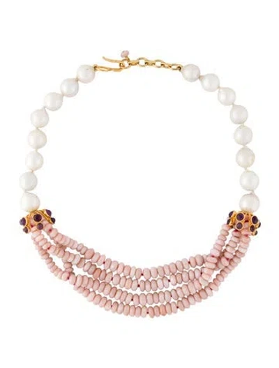 Pre-owned Bounkit Pearl & Stone Multistrand Collar Necklace, 21" In Pink/purple