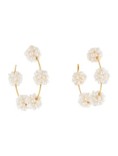 Pre-owned Bounkit Pearl Violetta Hoop Earrings In White
