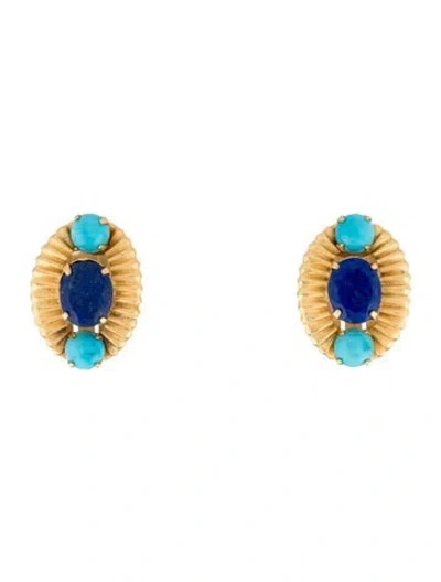Pre-owned Bounkit Sculpted Clip-on Earrings In Blue