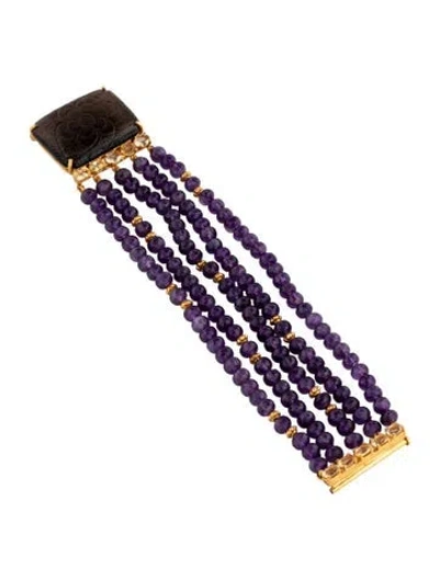 Pre-owned Bounkit Vintage Crystal & Bead Bracelet, 7.5" In Purple