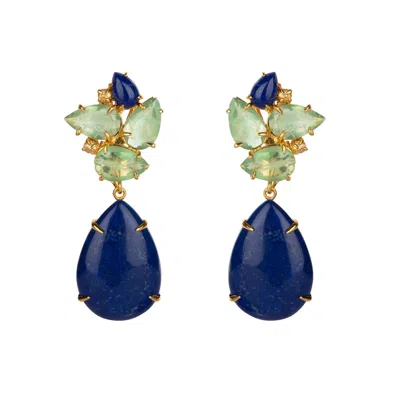 Bounkit Women's Blue / Green Caroline Earrings Clip On In Multi