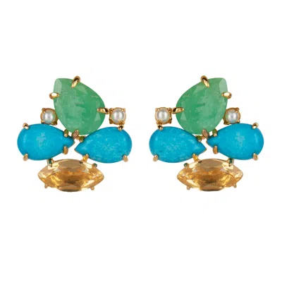 Bounkit Women's Blue / Green / Yellow Honolulu Studs Push Back In Multi