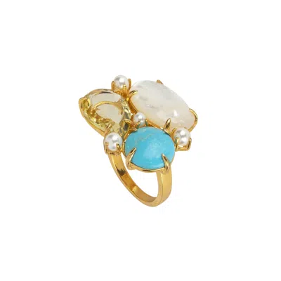 Bounkit Women's Blue / White / Gold Agathe Ring Turquoise In Multi