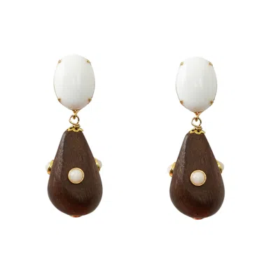 Bounkit Women's Brown / White / Gold Tessa Earrings Pierced