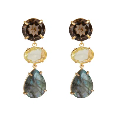Bounkit Women's Brown / Yellow Christa Earrings Clip On In Multi