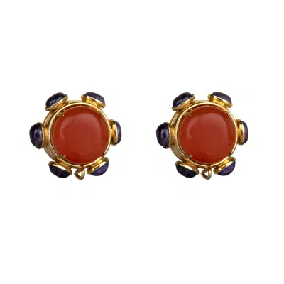 Bounkit Women's Gold Harriet Studs Carnelian