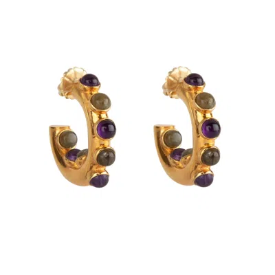 Bounkit Women's Gold / Pink / Purple Nicole Hoops Amethyst & Labradorite