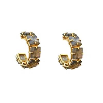 Bounkit Women's Grey / Gold Alanna Hoops Labradorite Pierced