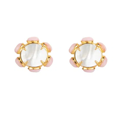 Bounkit Women's Pink / White Harriet Studs Pink Opal Clip On In Gold