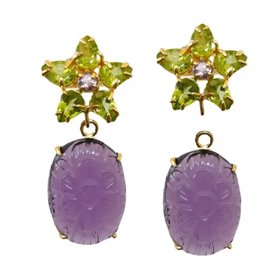 Bounkit Women's Purple / Green Savannah Earrings Push Back In Multi