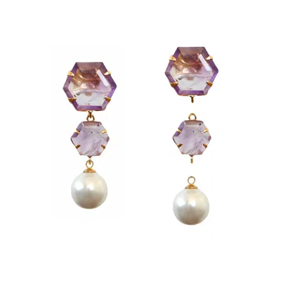 Bounkit Women's Purple / White Boston Earrings Push Back In Multi