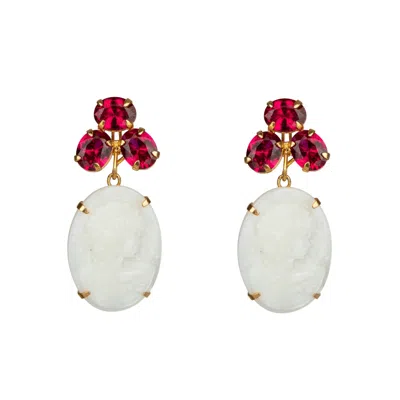 Bounkit Women's Red / White Artemisa Earrings Clip On In Multi