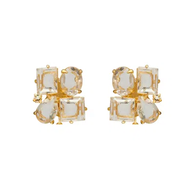 Bounkit Women's White Cora Studs Clear Quartz
