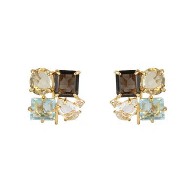 Bounkit Women's White Cora Studs Smoky Quartz