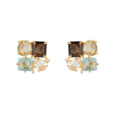 Bounkit Women's White Cora Studs Smoky Quartz Clip On
