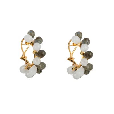 Bounkit Women's White / Grey / Gold Harper Hoops Labradorite & Moonstone