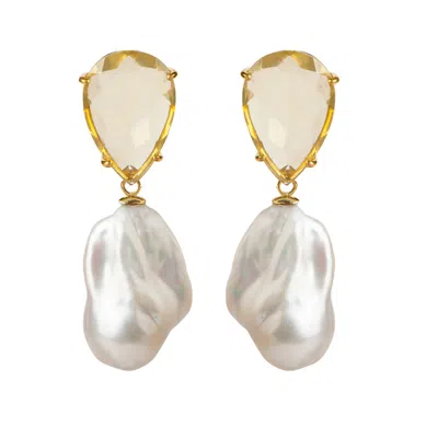 Bounkit Women's White / Yellow Nora Earrings Pearls Clip On In Multi