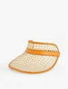 Boutique Bonita Womens Cream And Tan Leather-trimmed Rattan Visor Hat In Cream And Tan