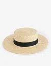 Boutique Bonita Womens Cream With Black Band Boater Ribbon-embellished Straw Hat In Cream With Black Band