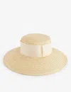 Boutique Bonita Womens Cream With Cream Band Boater Ribbon-embellished Wide-brim Straw Hat In Cream With Cream Band